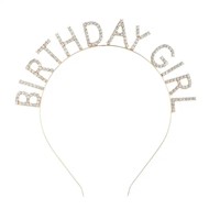 Vincha cumpleaños Birthday Girl metal con piedritas dorada